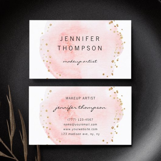 Blush Watercolor Circle Gold Punkte Visitenkarte