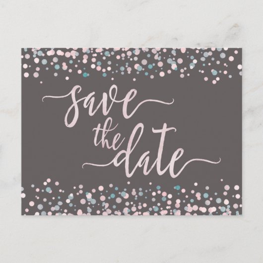 Blush Watercolor Confetti Hochzeit Speichern Sie d Ankündigungspostkarte (Vorderseite)