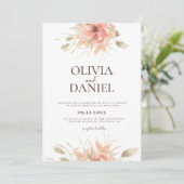 Blush Watercolor Dusty Rose Blumenzehen Einladung (Stehend Vorderseite)