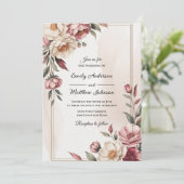 Blush Watercolor Floral Frame Wedding Invitation Einladung (Stehend Vorderseite)