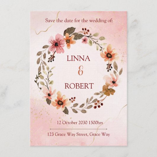 blush watercolor floral wedding invitation  einladung (Vorderseite)