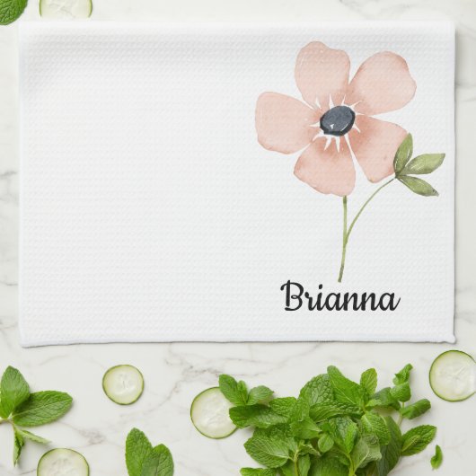 Blush Watercolor Flower Name Geschirrtuch (Gefaltet)