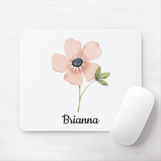 Blush Watercolor Flower Name Mousepad (Mit Mouse)
