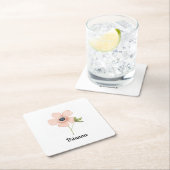 Blush Watercolor Flower Name Rechteckiger Pappuntersetzer (Vor Ort)