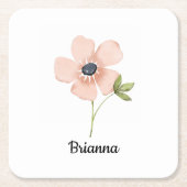 Blush Watercolor Flower Name Rechteckiger Pappuntersetzer (Vorderseite)