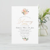 Blush Watercolor Flowers Faux Gold Blessing Einladung (Stehend Vorderseite)