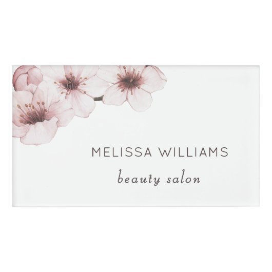 Blush Watercolor Kirschblüte | Qr Code Namenschild (Vorderseite)