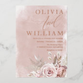Blush Watercolor Rosa Rose Gold Hochzeit Folieneinladung (Vorderseite)