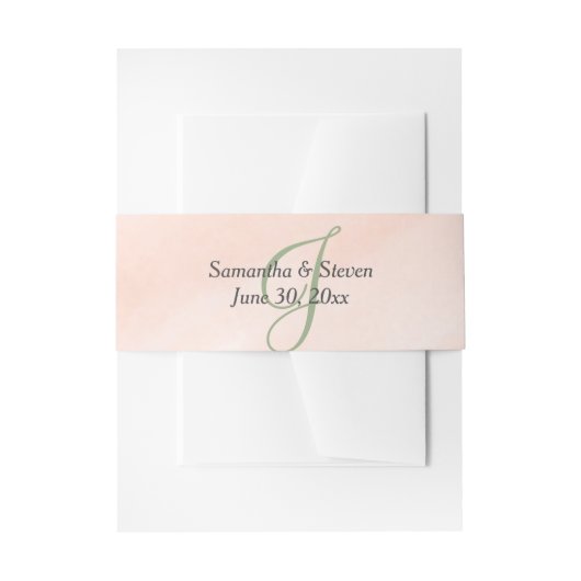Blush Watercolor Sage Green Monogram Einladungsbanderole (Vorderseite Beispiel)