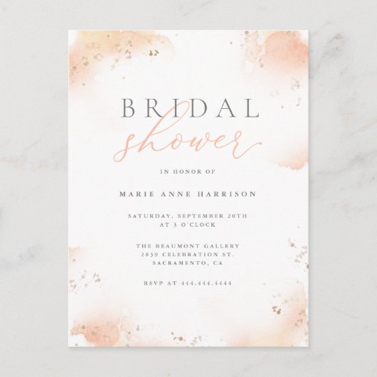 Blush Watercolor Script & Gold Dust Brautparty Einladungspostkarte (Vorderseite)