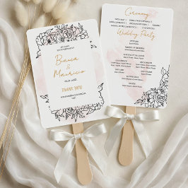 Blush Watercolor with Elegant Black Floral Details Fächer