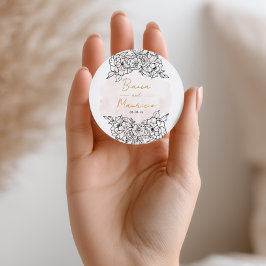 Blush Watercolor with Elegant Black Floral Runder Aufkleber