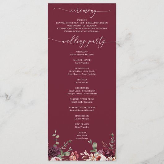 Blush Wedding Program Rustic Country Boho Programm (Rückseite)