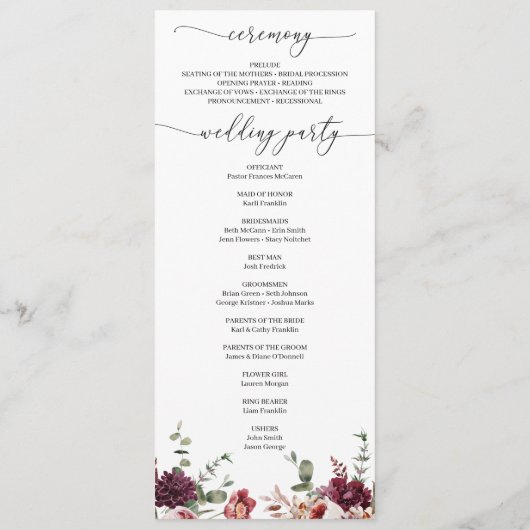Blush Wedding Program Rustic Country Boho Programm (Rückseite)