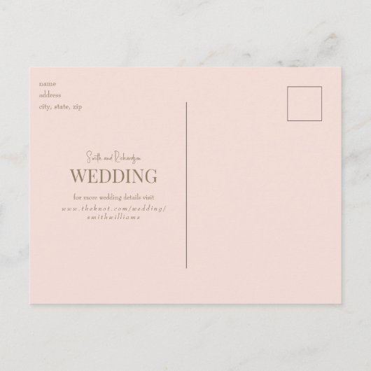 Blush Wedding Save the Date Postkarte (Rückseite)