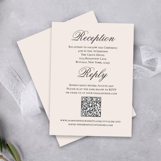 Blush Wedding Script RSVP Reception  Begleitkarte