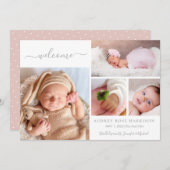 Blush Welcome Baby Girl Foto Collage Birth Ankündigung (Vorne/Hinten)