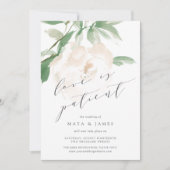 Blush Whisper Liebe ist Patient Hochzeit Postponem Ankündigung (Vorderseite)