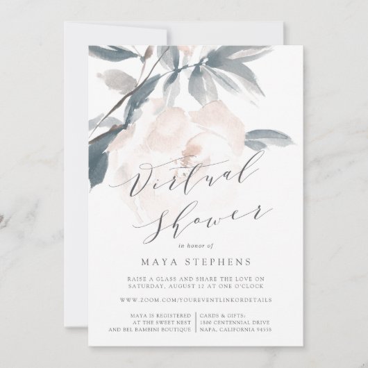 Blush Whisper Virtual Bridal oder Babydusche Einladung (Vorderseite)