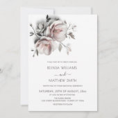 Blush White 3D Roses Wedding Einladung (Vorderseite)