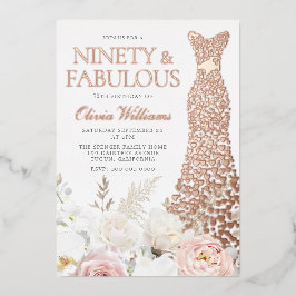 Blush & White 90. Geburtstagsparty Real Rose Gold Folieneinladung