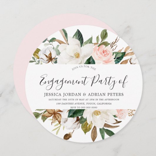 Blush & White Beautiful Blume Engagement Party Einladung (Vorne/Hinten)