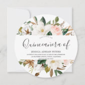 Blush & White Beautiful Blume Quinceanera Einladung (Vorderseite)