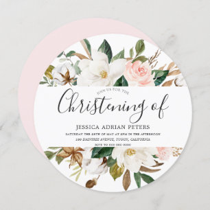 Blush & White Beautiful Blumenweih Christening Tau Einladung