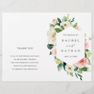 Blush White Blom Floral Folded Wedding Programm