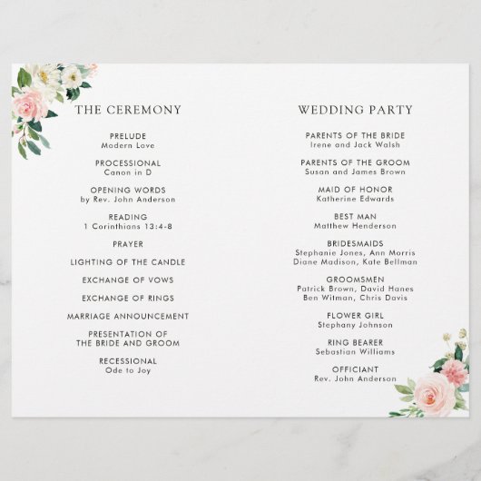 Blush White Blom Floral Folded Wedding Programm (Rückseite)