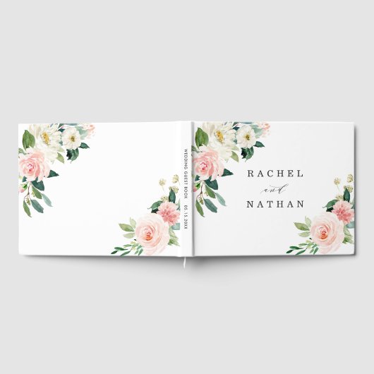 Blush White Bloom Floral Wedding Gästebuch (Voll)