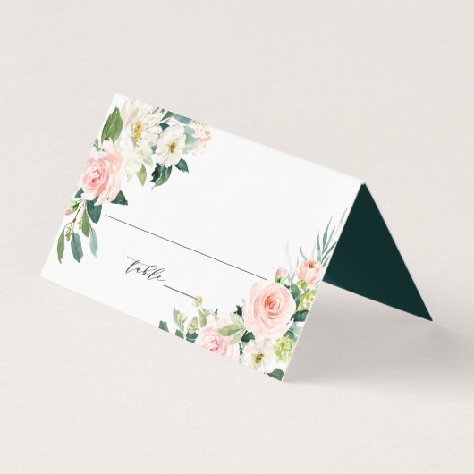 Blush White Bloom Floral Wedding Platzkarte (Vorderseite)