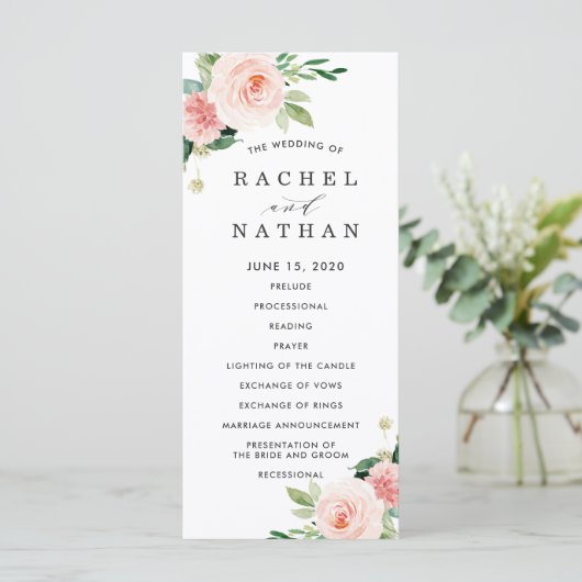 Blush White Bloom Floral Wedding Programm (Stehend Vorderseite)
