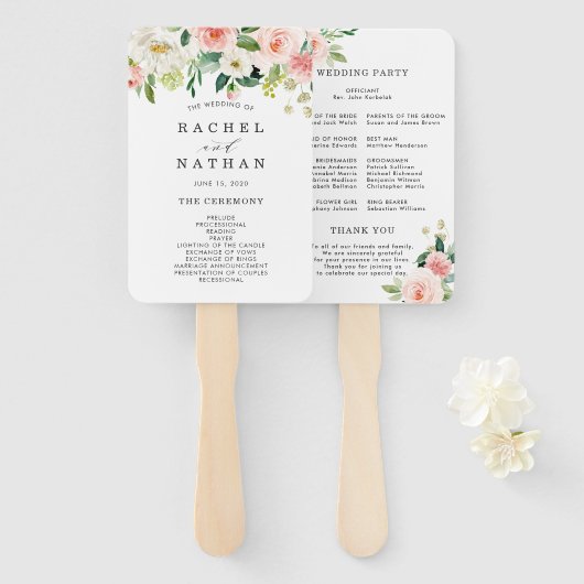 Blush White Bloom Floral Wedding Programm Fächer (Vorne und Hinten)