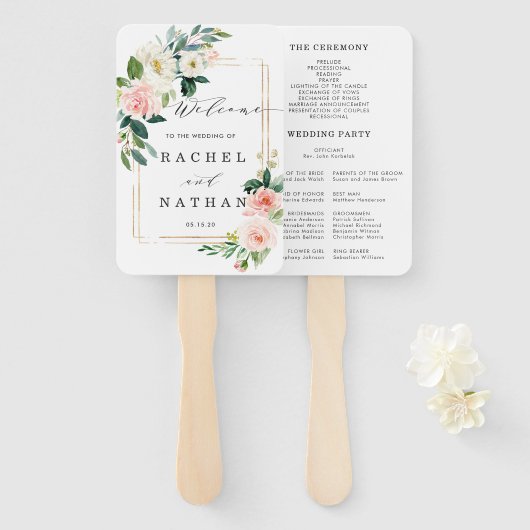 Blush White Bloom Floral Wedding Programm Fächer (Vorne und Hinten)