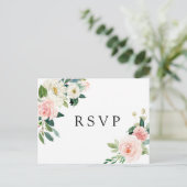 Blush White Bloom Floral Wedding RSVP Einladungspostkarte (Stehend Vorderseite)