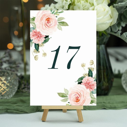 Blush White Bloom Floral Wedding Tischnummer