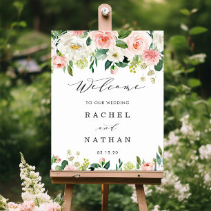 Blush White Bloom Floral Wedding Willkommenszeiche Poster