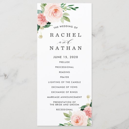 Blush White Bloom Florales Hochzeitsprogramm Programm (Vorderseite)