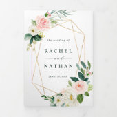 Blush White Bloom Gold Geometric Frame Wedding Dreifach Gefaltete Einladung (Cover)