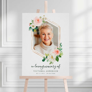 Blush White Bloom Gold Hexagon Begräbnis Willkomme Poster