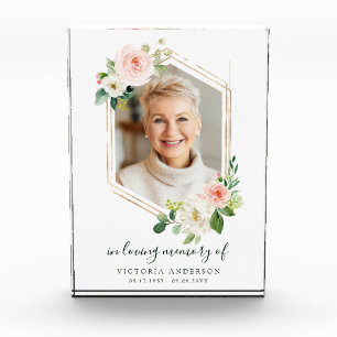 Blush White Bloom Gold Hexagon-Gedächtnis Fotoblock
