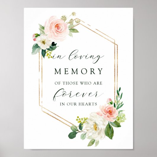 Blush White Bloom Gold Hexagon in Love Memory Poster (Vorne)
