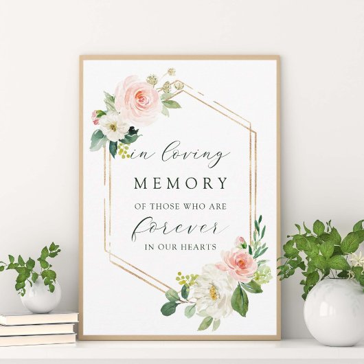 Blush White Bloom Gold Hexagon in Love Memory Poster