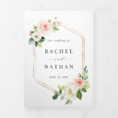 Blush White Bloom Gold Hexagon Rahmen Wedding Dreifach Gefaltete Einladung (Cover)