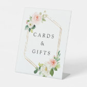 Blush White Bloom Gold Hexagon Rahmenkarten & Gesc Sockelschild (Vorderseite)