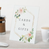 Blush White Bloom Gold Hexagon Rahmenkarten & Gesc Sockelschild (In SItu)