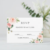 Blush White Bloom Gold Rahmen Blumenzange RSVP Karte (Stehend Vorderseite)