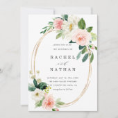 Blush White Bloom Gold Rahmen Einladung Hochzeitsf (Vorderseite)