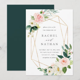 Blush White Bloom Gold Rahmen Einladung Hochzeitsf